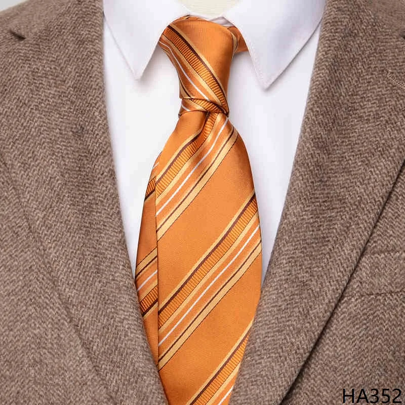 高品質オレンジブラウンストライプネクタイメンズジャカードレトロビジネス宴会ドレスアクセサリー-8-センチ幅手作り結び目クラバット