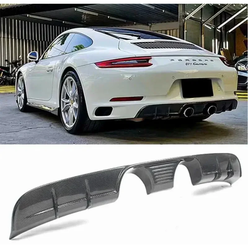 REAL CARBON FIBER REAR BUMPER TRUNK LIP SPOILER DIFFUSER COVER For Porsche 911 991.2 Carrera 2016 2017 2018