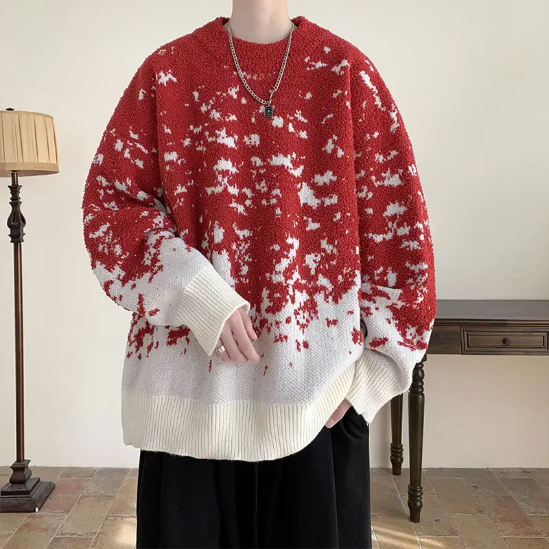 남성용 루즈 니트 풀오버, O-넥 스웨터, 캐주얼 스트리트웨어 상의, 풀오버 플러스 사이즈, 가을, 겨울, 신상 패션
