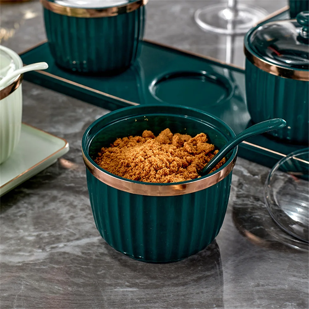 Household Seasoning Box With Dustproof Cover Large Capacity Solid Kitchen Gadgets Seasoning Pot Set Stable And Not Shaking