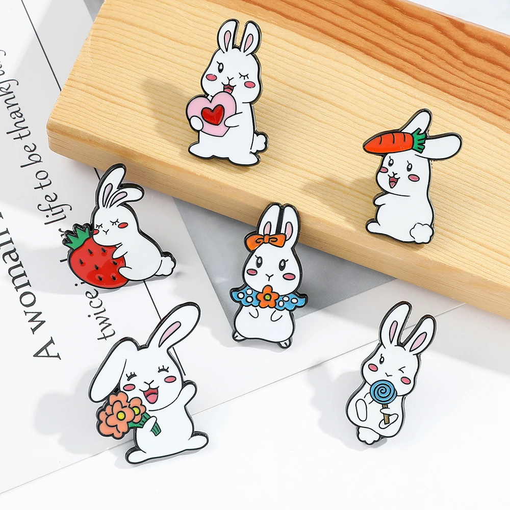 Cute Rabbit Brooch Metal Enamel Pins Charm Bunny Bag Clothes Lapel Pin Cartoon Animal Jewelry Gift For Friend Cosplay