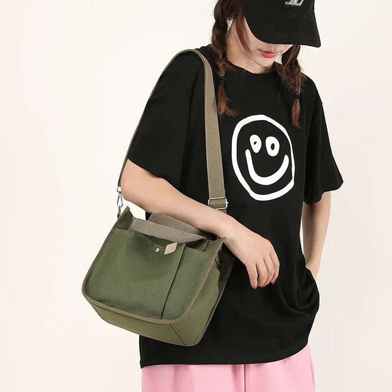 Thick Canvas Simple Handbag Women Small Zipper Shoulder Bag Totes Female Cloth Crossbody Messenger Bags Purse For Ladies