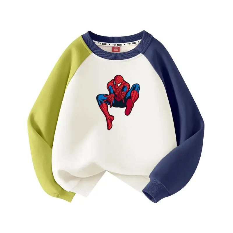 Marvel cartoon Spiderman creative printed crew neck color block sweatshirt personalityIron Man casual pullover holiday gift