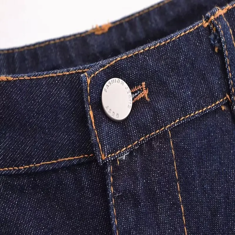 Sommer 2025, lässige Damen-Jeans mit hoher Taille und weitem Bein, Orts Waed Splicing, vielseitiger Denim, Orts Faion Design Sensation