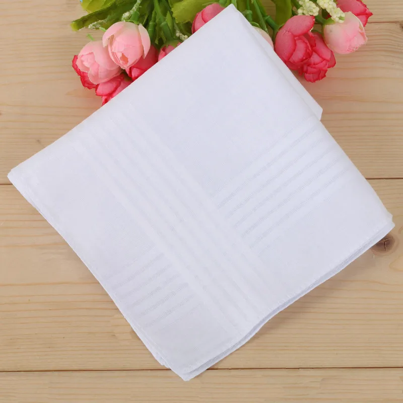 10PCS Hot White Europe Man Exceed Soft Satin Strip Handkerchief Kerchief Pure Handkerchiefs Men Cotton Furoshiki