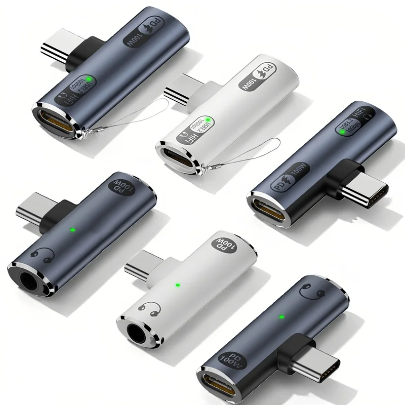 2IN1 Metal USB C Adapter OTG 10Gbps Data Transfer PD 100W Fast Charging Converter For 3.5MM USB-C Earphone Laptop Phone Notebook
