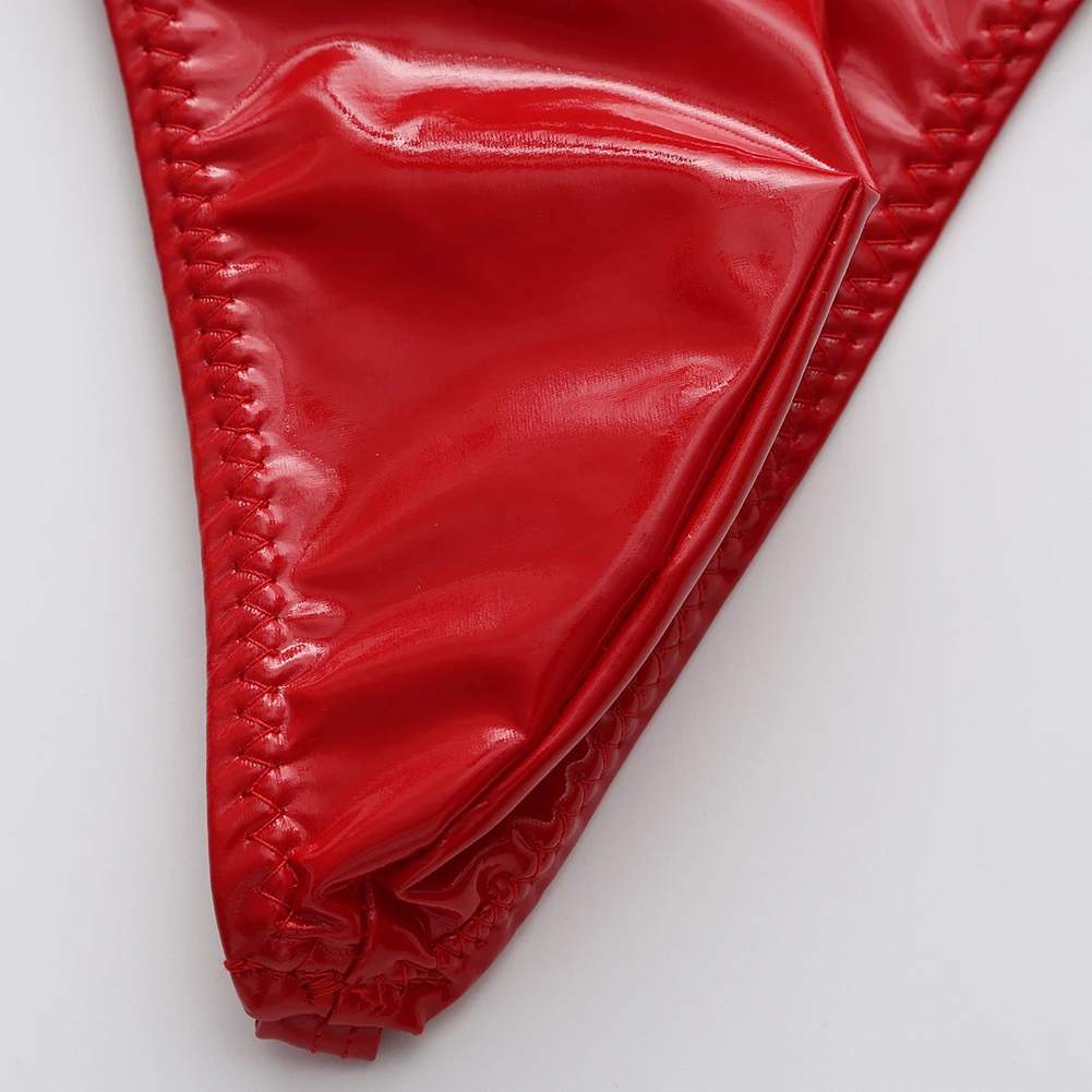 Men Faux Leather G-string Briefs Thin Strap T-Back Low Waist Thong Underwear For Male Sexy Lingerie Red M-3XL