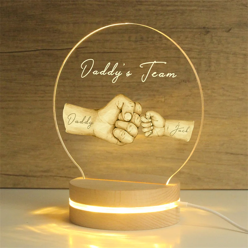 Custom Daddy's Team Fist Bump Lamp, Personalized Acrylic Table Decor, Father's Day Gift For Dad, Gift For Grandpa, Father's Day