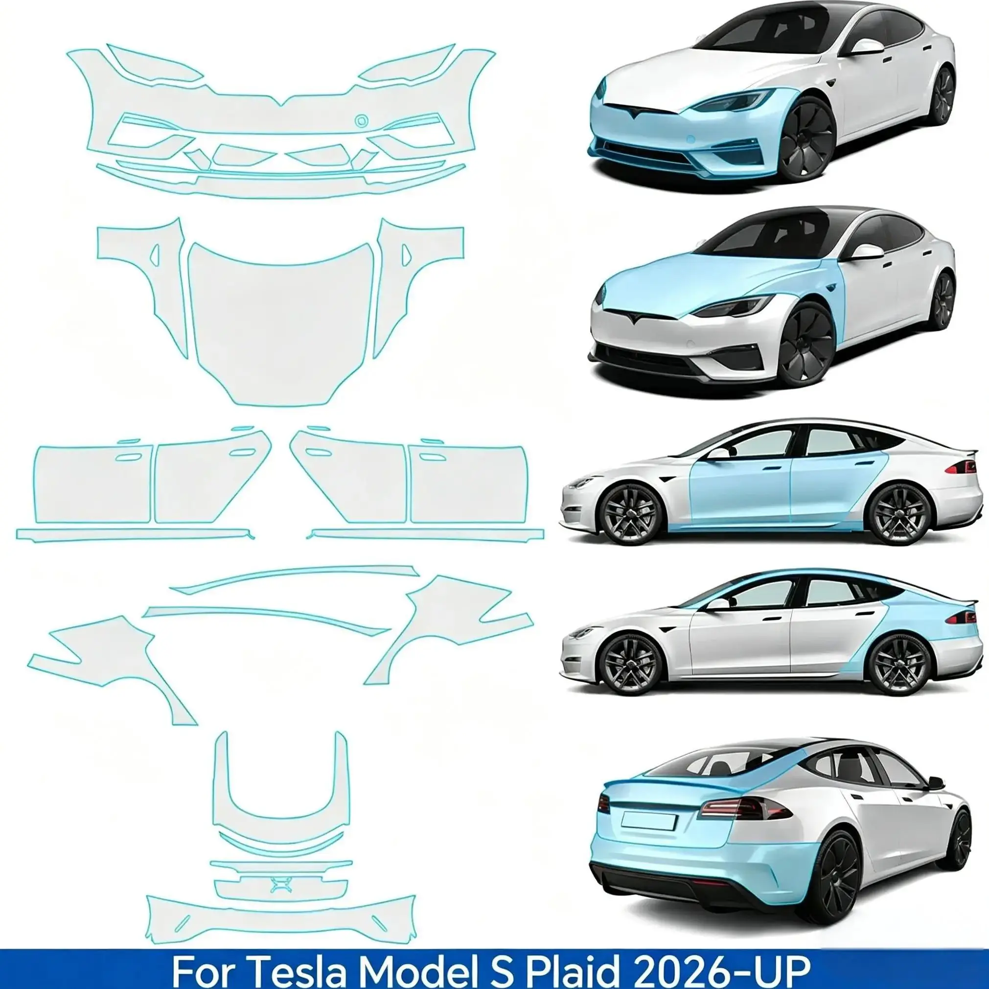 

8.5Mil TPU Scratch-resistant Matte And Clear Paint Protection Film For Tesla Model S Plaid 2026-UP Transparent Bra Per-cut PPF