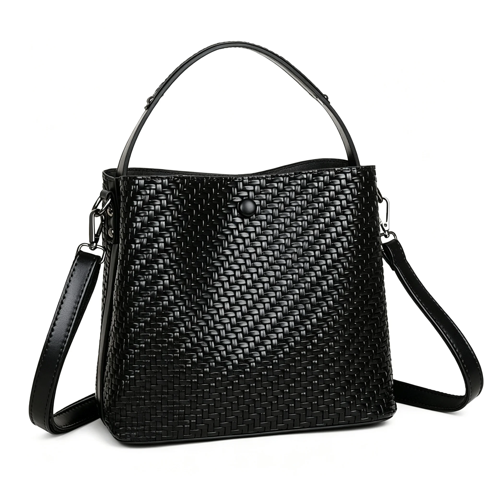 Brown Black Wine Red Woven PU Leather Bucket Bag Top Handle Crossbody Purse Fashion Shoulder Handbag Large Capacity For Women