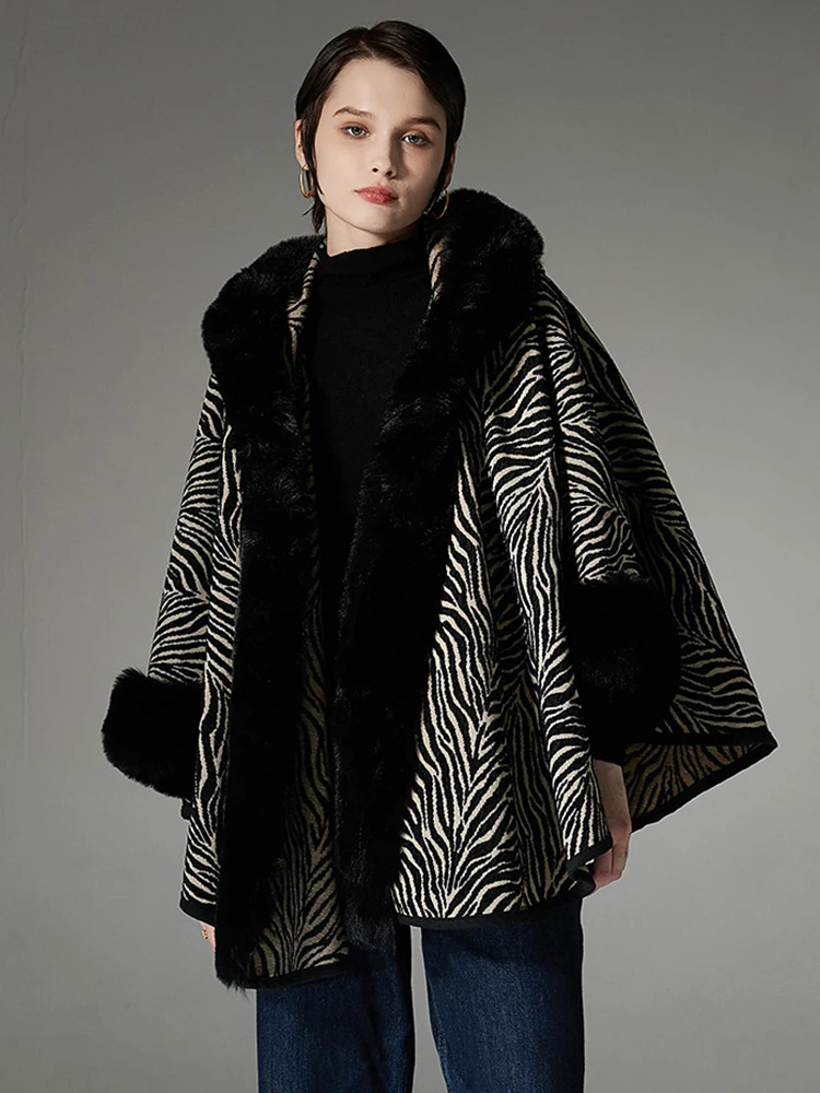 Bufanda de invierno Para Mujer, Poncho de capas, elegante cuello de piel sintética de lujo, sombrero de una pieza, chal, bufanda, Capa Para Mujer, abrigo de moda nuevo