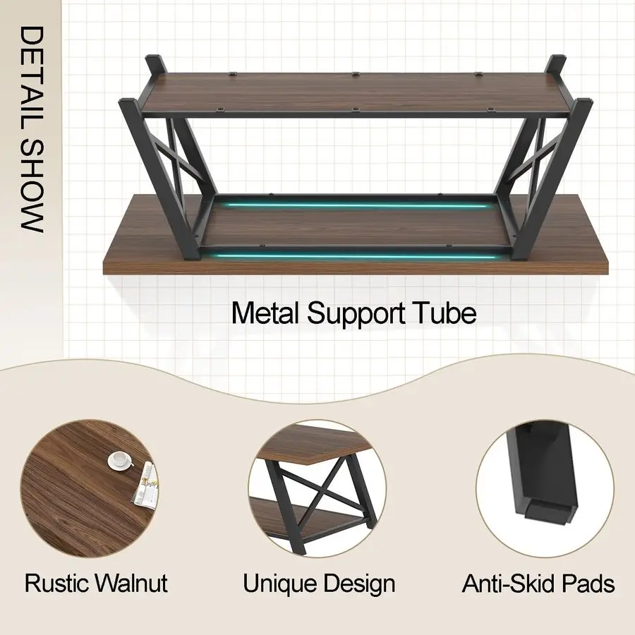 Modern Coffee Table, Industrial Living Room Center Table with Storage Shelf, Rectangle Wood and Metal Cocktail Tea  Customizable