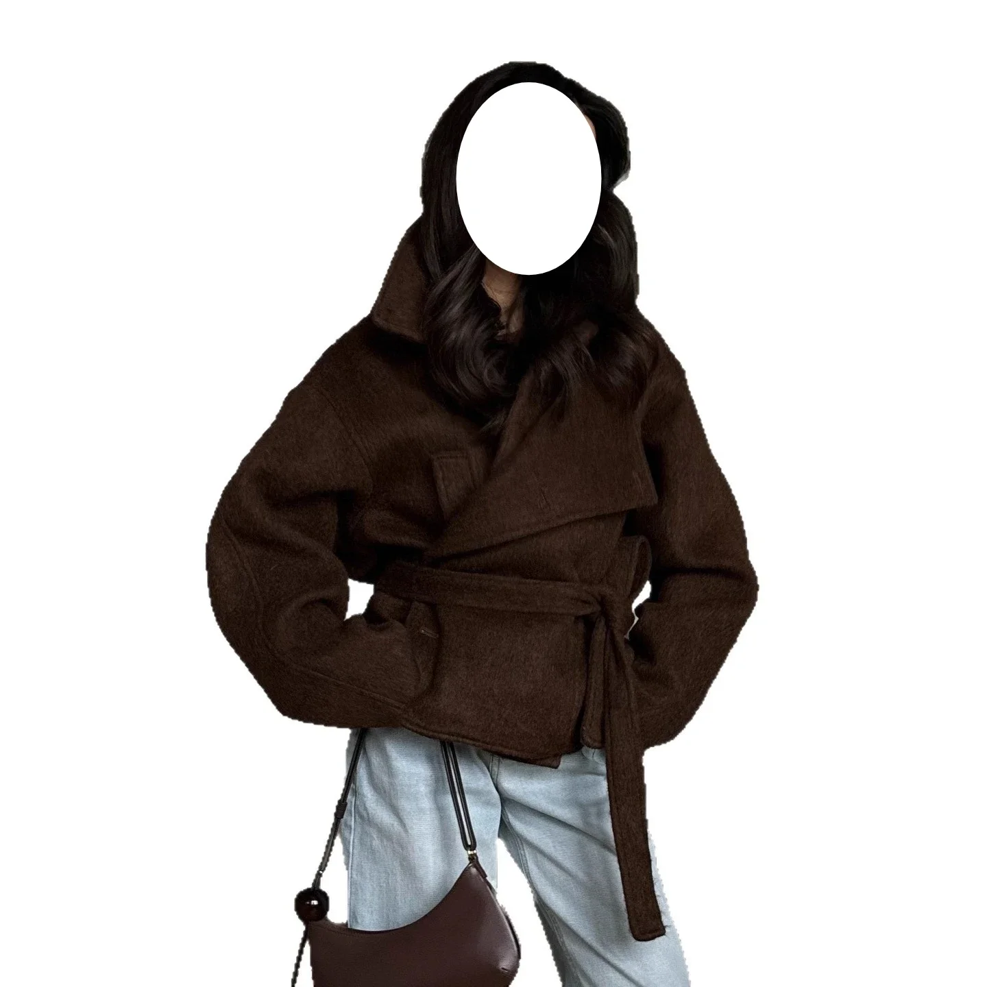 Женский короткий твидовый пиджак 2025 года с зубчатыми лацканами и поясом на талии