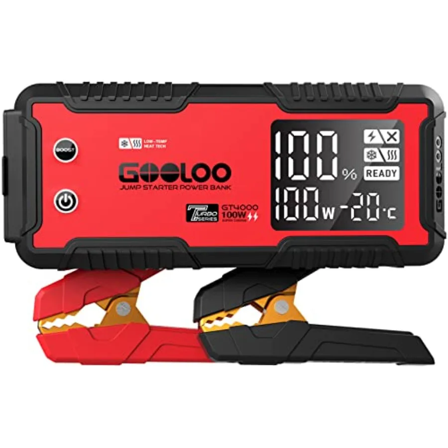 

GOOLOO GT4000 Car Jump Starter 4000A 100W Fast-Charging 12V SuperSafe Portable Battery Booster Pack with -40℉ Pre-Heating Tech