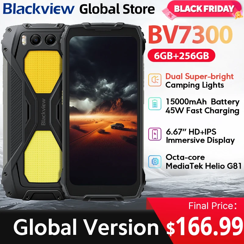 Blackview BV7300 Rugged Smartphone 6.67'' HD+ IPS 90Hz Display Dual Camping Light  15000mAh 45W Fast Charge NFC Android 14