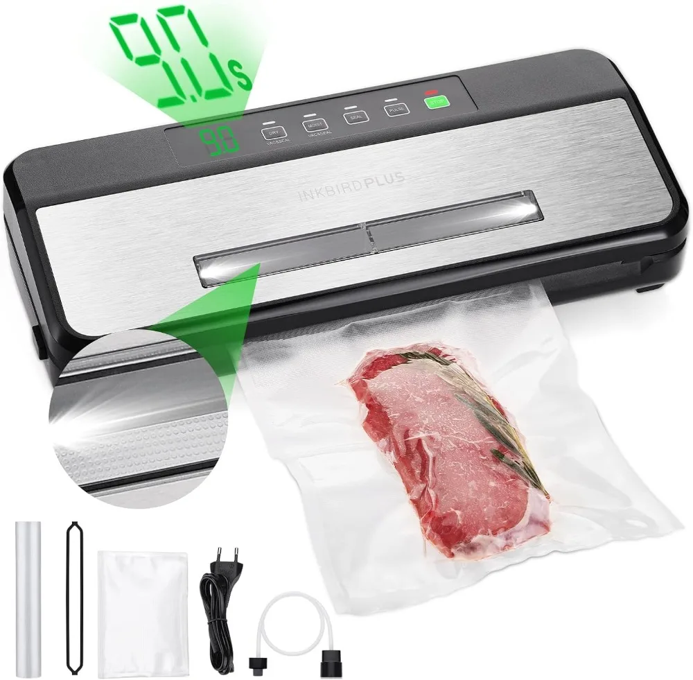 INKBIRD Food Vacuum Sealer Machine, Sealing-Time Countdown& Viewable Window, Built-in Cutter and Roll Storage(Up To 20ft)