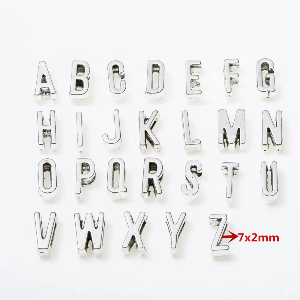 26pcs Diy Silver Color Alphabet Charms Initial Pendants Capital 26 English Letters Slide Beads Slider Alloy Jewelry Fittings