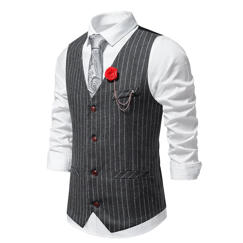 New Men's Vintage Striped Tweed Single-breasted Vest Men's Business Suit Vest Waistcoat for Men Men's Dress Vest