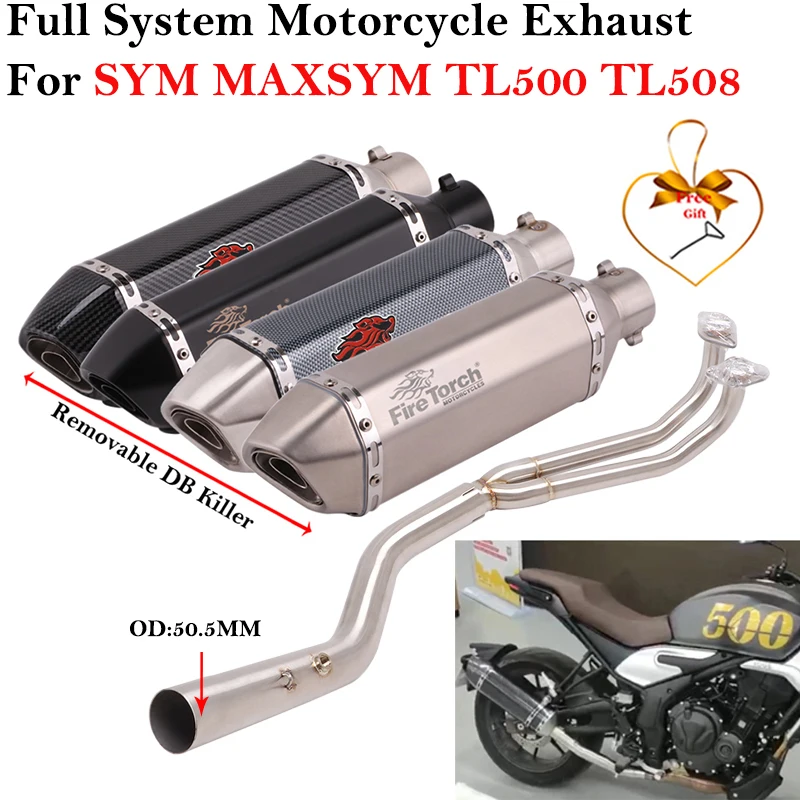 Full Systems For SYM MAXSYM TL500 TL 500 TL508 Motorcycle Exhaust Escape Modify Middle Link Pipe Connecting Muffler DB Killer