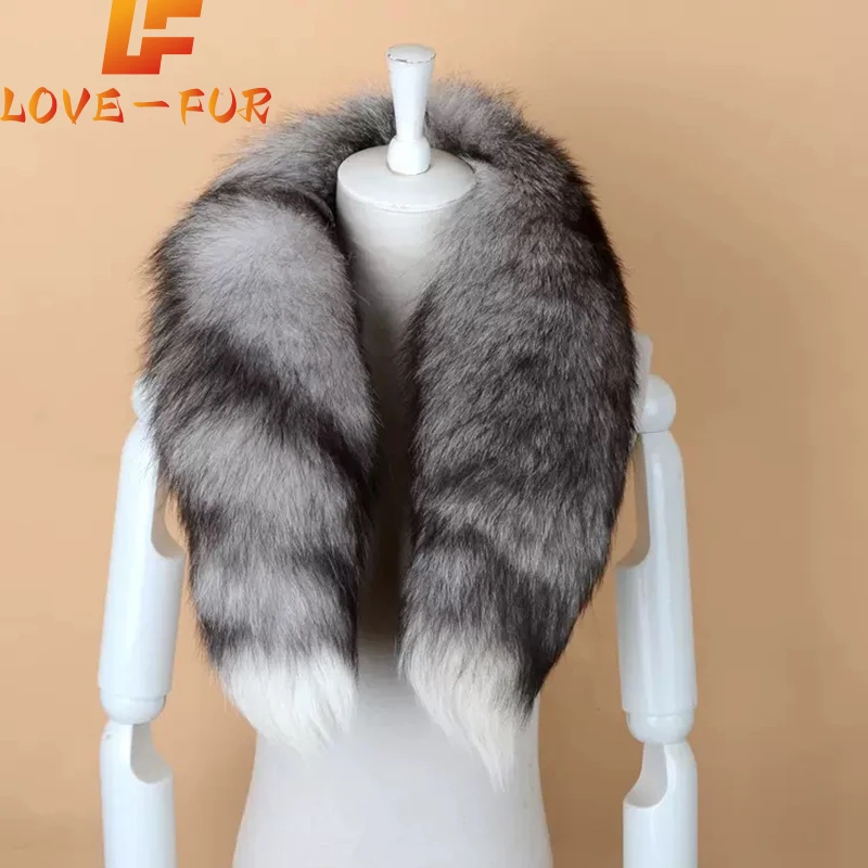 Genuine natural fox fur scarf furry classic Drawstring fox tail Winter Women Men Natural Fur Collar Neck Warmer fur collar 90 cm