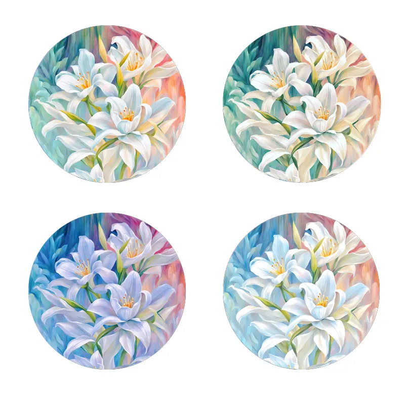 

4 floral printed coasters, suitable for daily family gathering decoration, kitchens, offices, and anti-slip wooden coasters