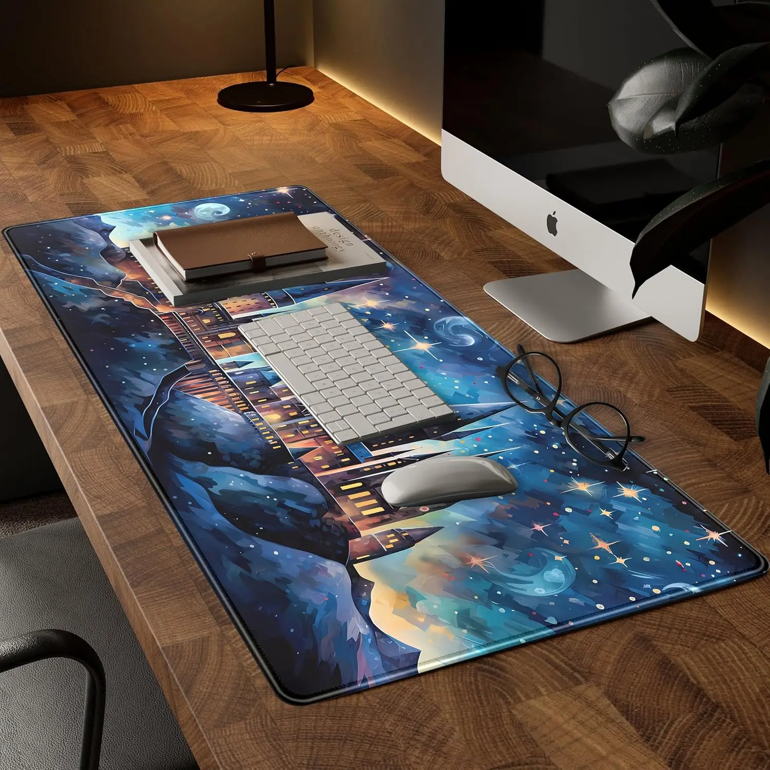 1Pcs Mouse Pads Cute Mouse Pads 900x400mm Blue Castle Desk Mat Aesthetic Extended Large Gaming Keyboard Pad Computer Desktop