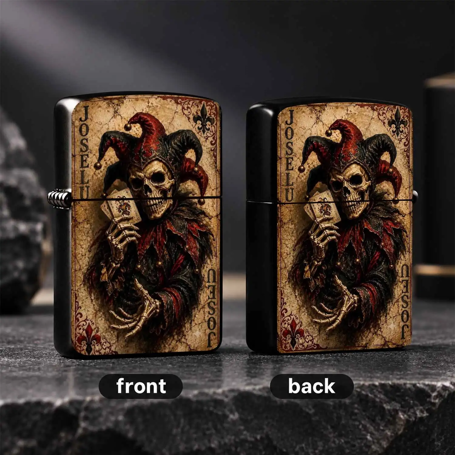 Vintage Grim Skeleton Jester Themed Playing Card Style Lighter, Retro Cracked Gothic Art Decor, Unique Cool Creative Portable Accessory for Daily Multi-scene Use, Ideal Novelty Gift and Personal  A Humorous And Interesting Lighter