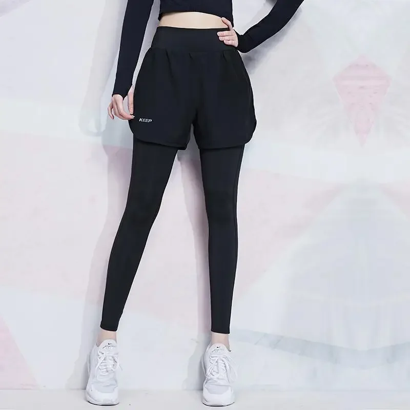 Women High Waist Yoga Pants Fake Two-piece Seamless Tights Ladies High Stretch Sweatpants Female Fitness Running Sports Leggings