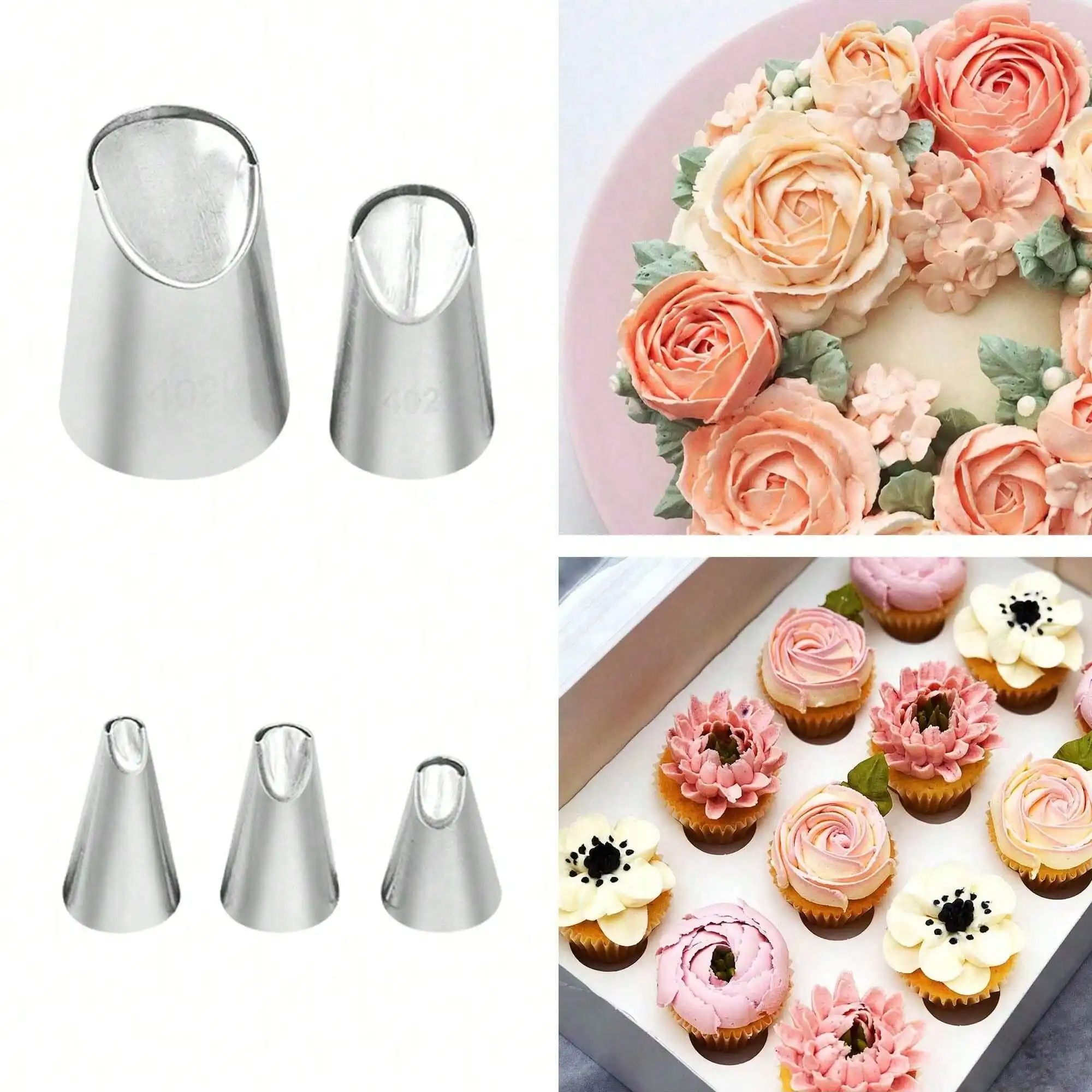 5 Pieces Rose Flower Piping Tips Set Cake Decorating Tips Icing Piping Nozzles Set Cupcake Decorating Kit Cupcake Pastry Tool