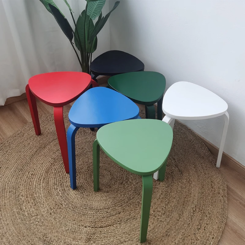 MOMO Nordic Simple Bentwood Triangular Stool Dining Stool Stackable Small Stool Colored Stool Xuler Home Adult Balcony Stool