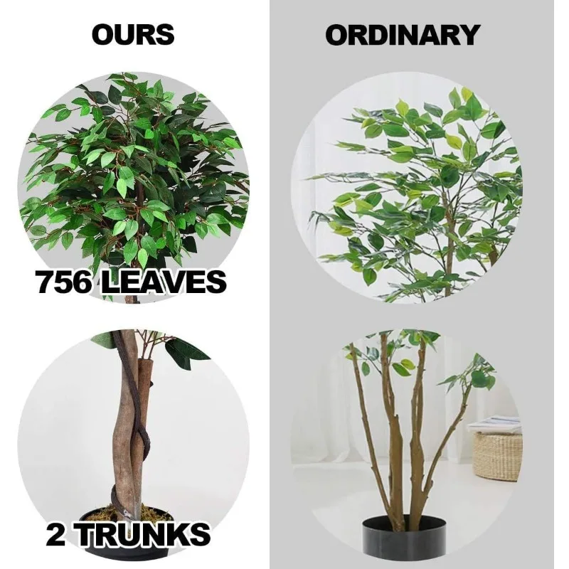 شجرة صناعية بطول 5 أقدام، شجرة صناعية، نباتات خضراء واقعية، أشجار مزخرفة بأوراق خضراء داكنة، فكيوس أخضر مزيف #5