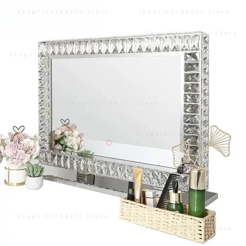 Crystal LED Makeup Mirror with Lights Desktop Vanity Mirror Ins Style Smart Beauty Lamp