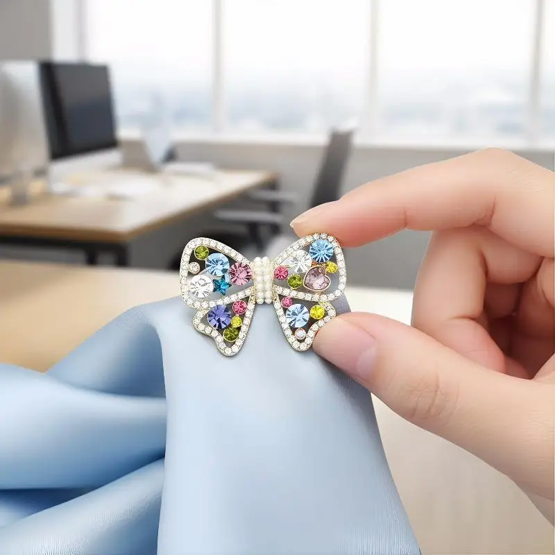 Ladies Fashion Rhinestone Bow Brooch Colorful Accessory for Coats Dresses Blazers and Special Events Apparel