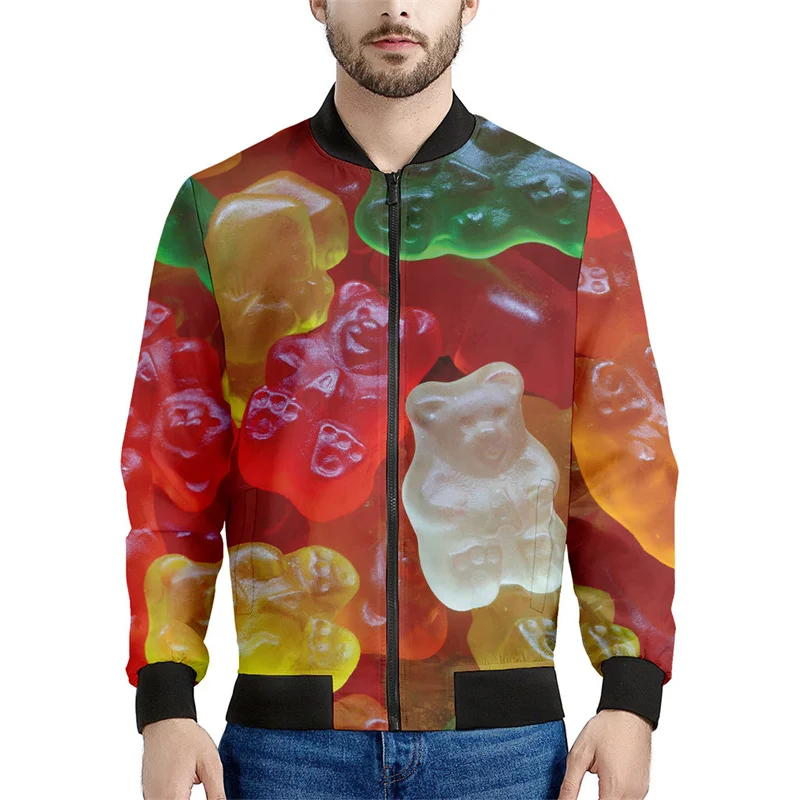 

Candy Fudge Pattern Zipper Jacket Men Kids 3d Print Lollipop Sweatshirt Long Sleeves Tops Women Cool Street Bomber Jackets Coat