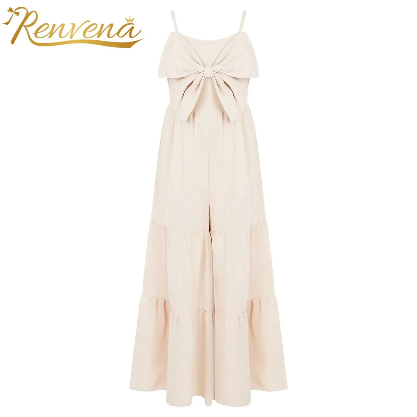 Girls Beach Vacation Holiday Outfit Fashion Bowknot Sleeveless Spaghetti Straps Ruffle Bell-bottom Pants Romper Kids Jumpsuits
