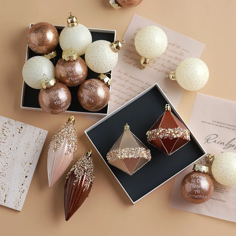 Special-shaped Christmas Ball Ornaments Bronze Champagne Christmas Tree Party Decoration New Year Christmas Spheres Pendant 2024