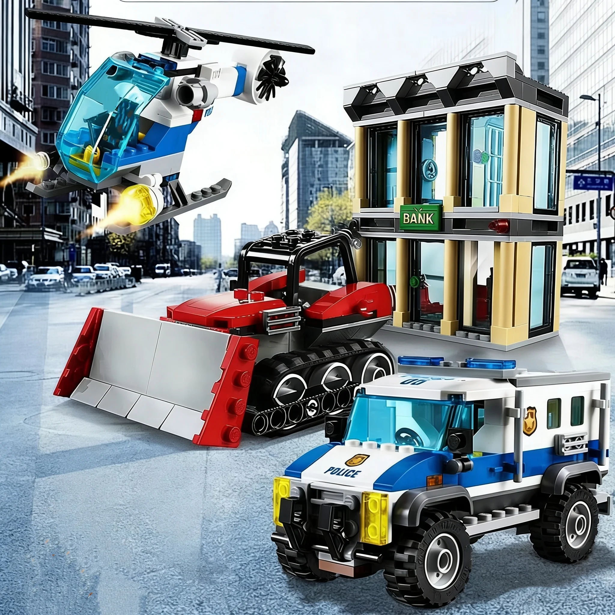 

Compatible MOC Sets City Series Building Blocks 60140 Bulldozer Robs Bank Break-in Police Car Toys Assembling Gift