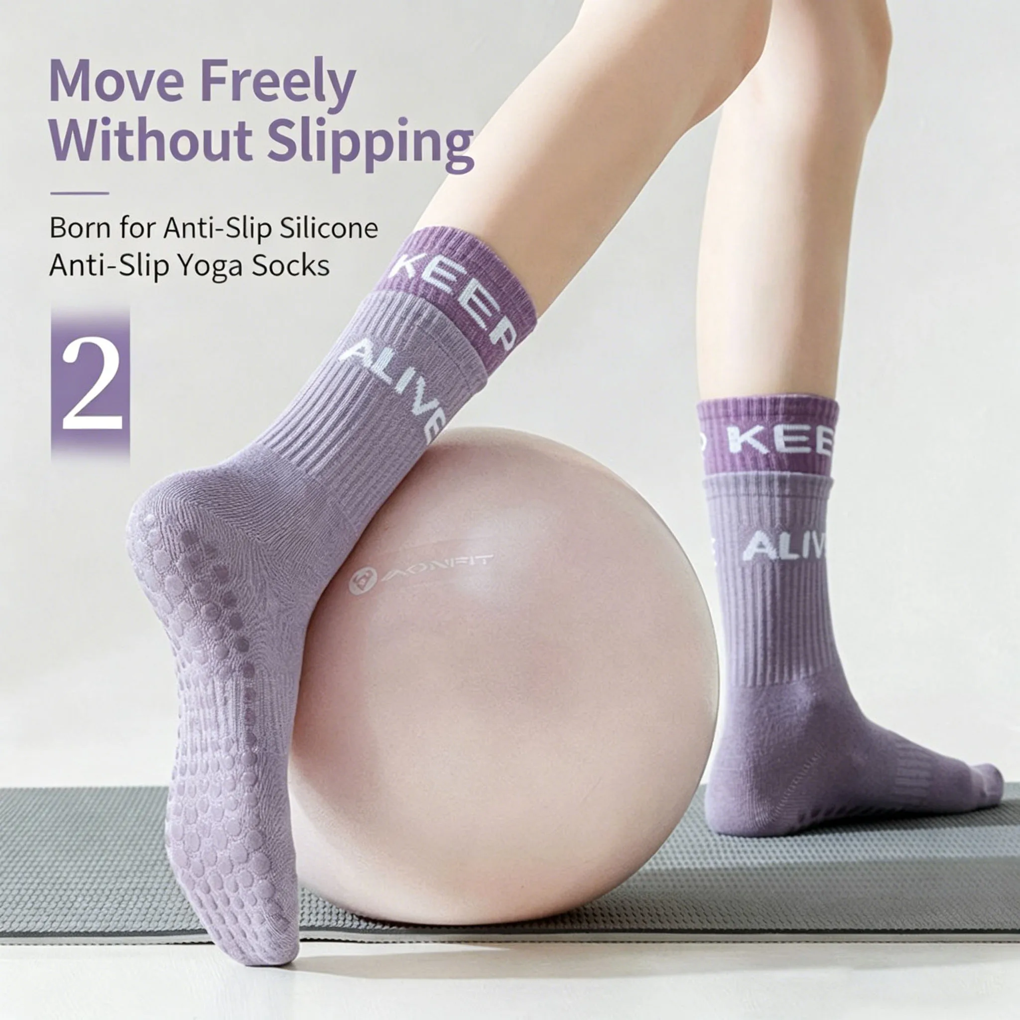 

High Elastic Yoga Socks, Non Slip Mid Calf Fitness Socks, Breathable Sweat Absorbent Anti-slip Socks for Women, Perfect for Pila