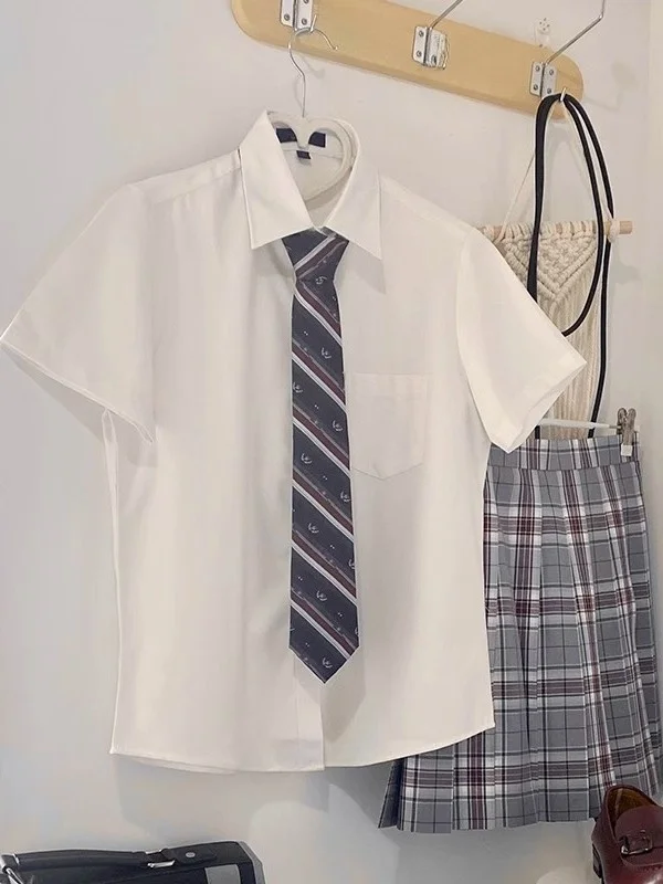 

White Loose Long Sleeve Shirt Unisex Summer College Style INS Student JK Inner Wear Top Collar Regular Length Pure Color