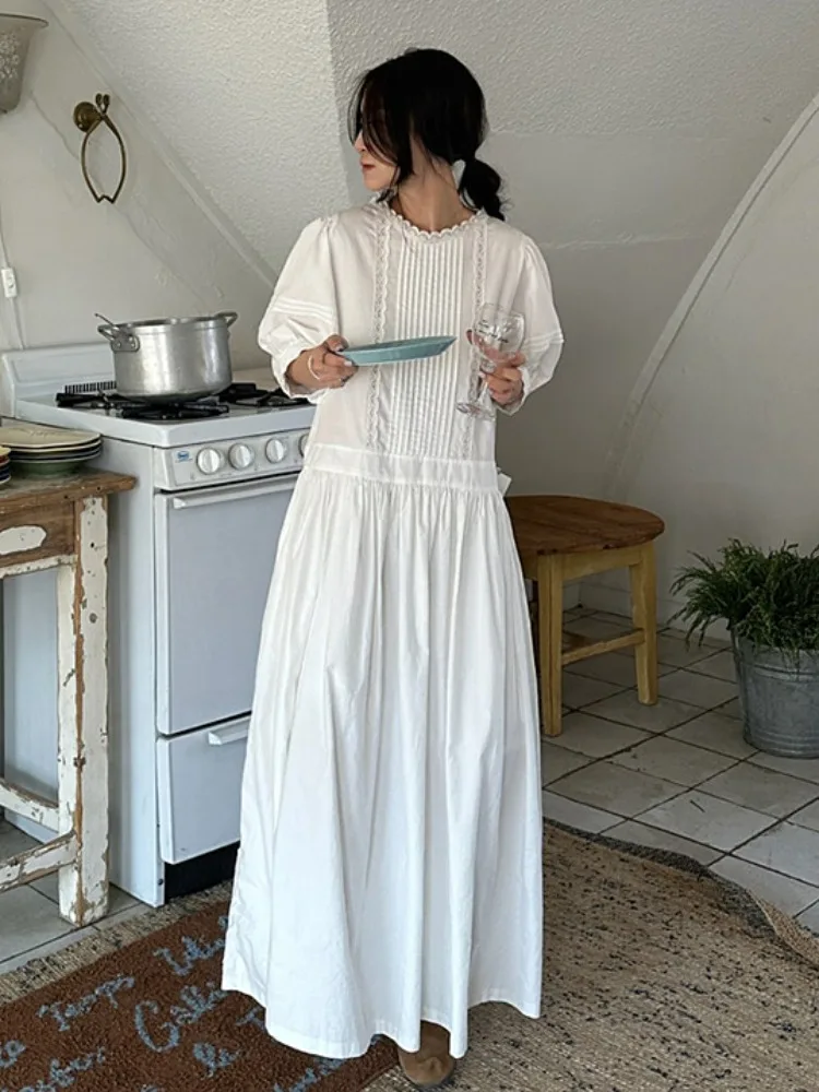 Korean Style Long Heavy Embellished Pleated Loose Dress Spring Autumn Winter Women's Fashion Casual Wear School Street Style
