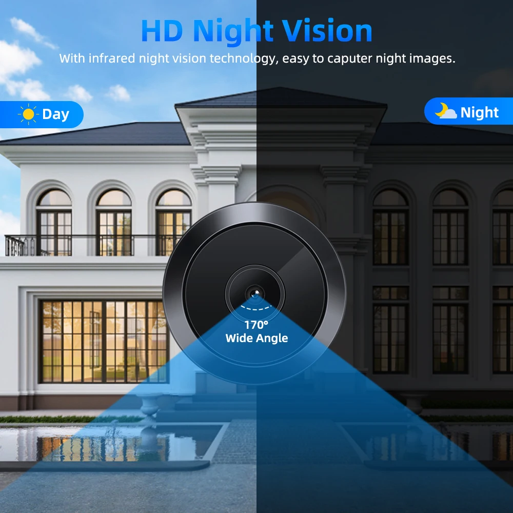Cam Kapı Gözetleme Deliği Görüntüleyici 170 °   Weitwinkel Video Auge 2,4G/5G Wifi Kamera Bewegungserkennung Türspion Nachtsicht