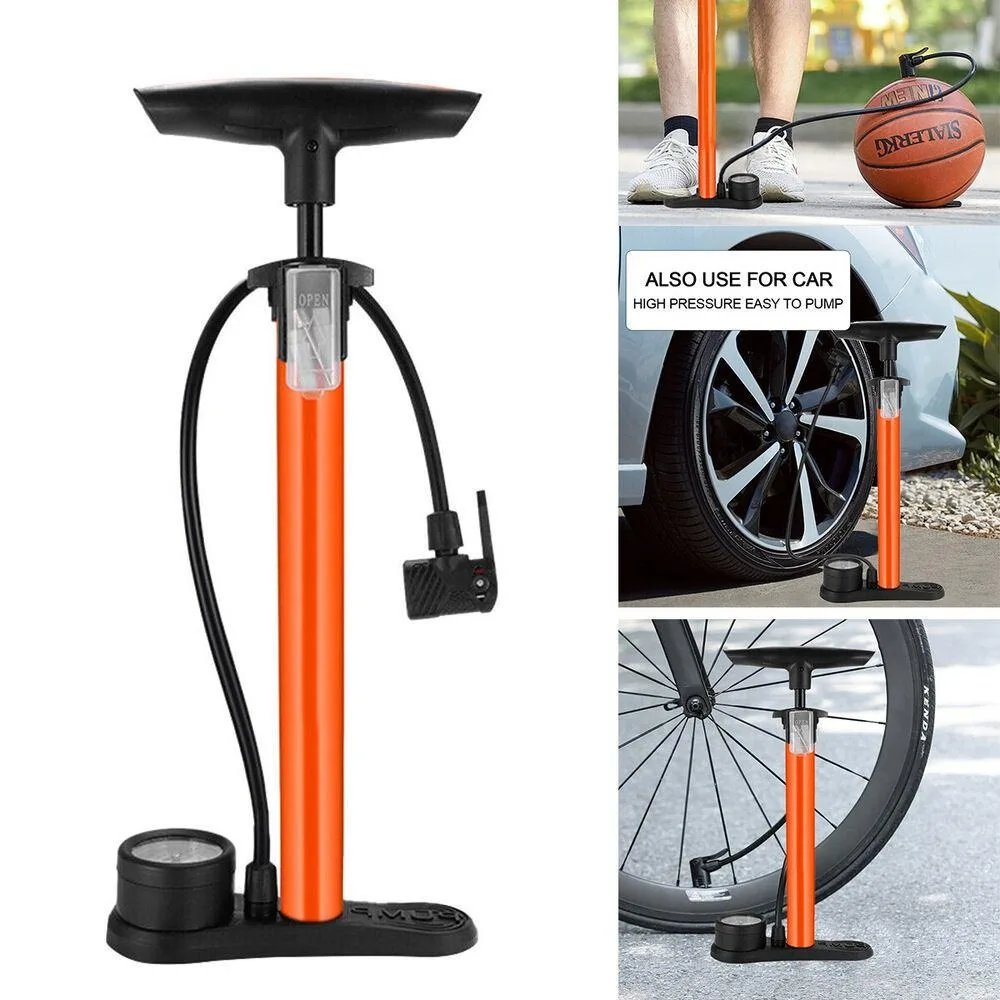 Heavy Duty Bicycle Tyre Pump With Gauge Inflator Mini Bike Ball Pump Cycling Accessories Valves-160Psi Max Bike Cycle Floor Pump