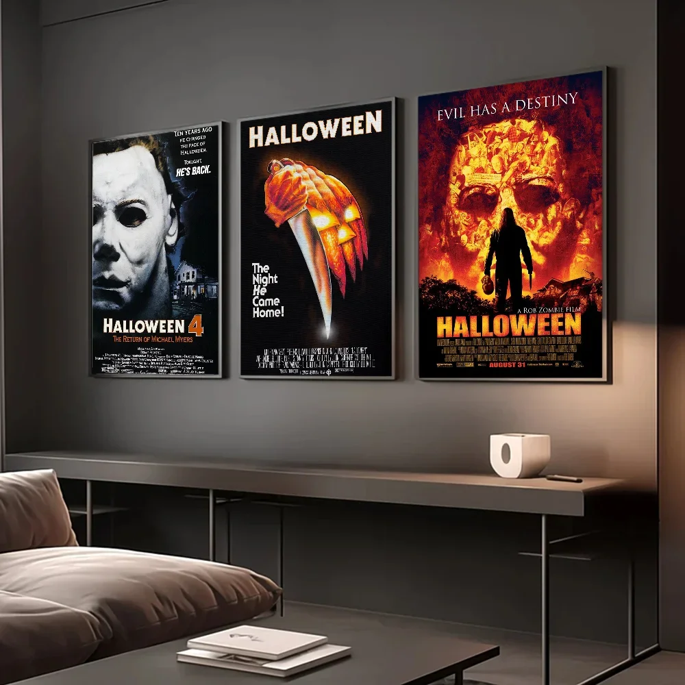 أفلام الرعب الأمريكية هالهلع ، شخصيات مايكل مايرز ، ملصقات كلاسيكية عتيقة ، فن حائط عالي الجودة ، ديكور ريترو