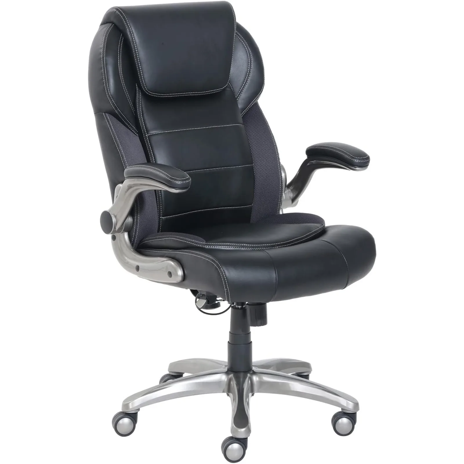 US Ergonomic High-Back Bonded Leather Executive Chair with Flip-Up Arms and Lumbar Support, Black, 29.5