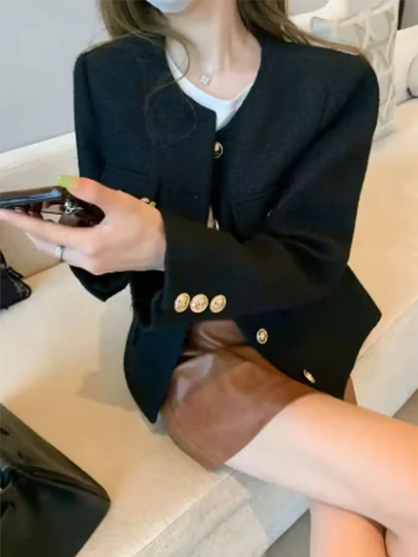 French Wool Tweed Coat Fashion High-end Gold Button Short Slim Temperament Spring and Autumn Korean Coats Women Jacket New