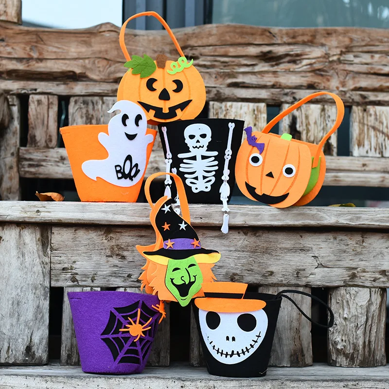 Halloween Candy Bag Non Woven Fabric Tote Bucket Children Hat Spider Skull Pumpkin Candy Packaging Bag Gift Bag Party Supplies