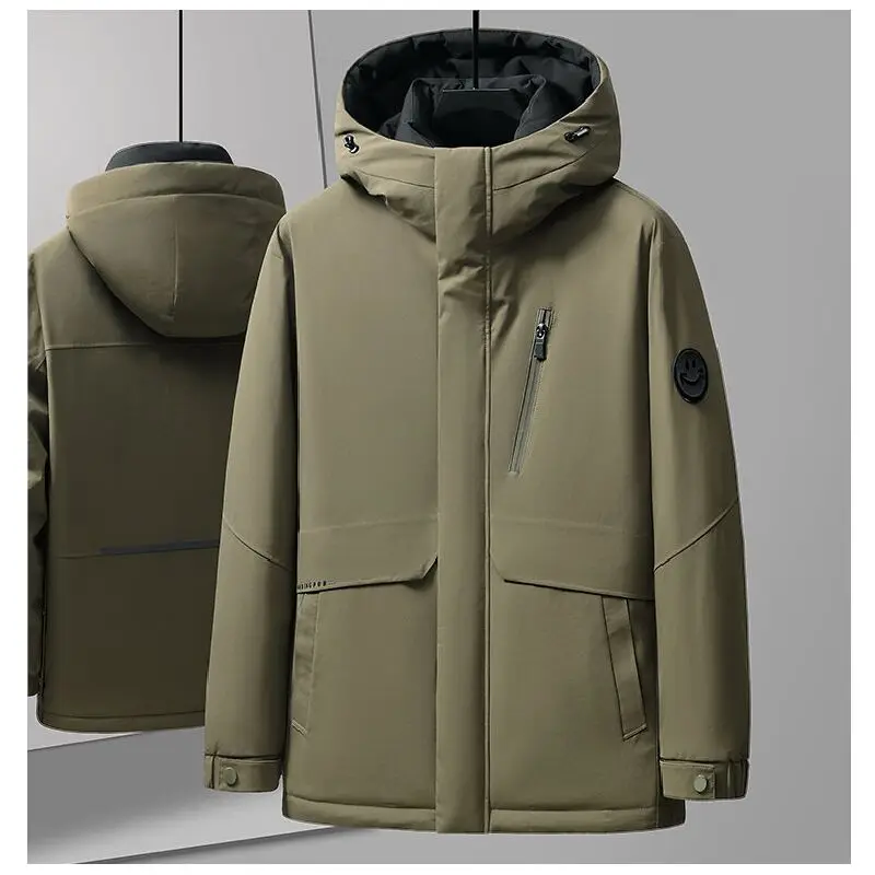 

Winter Coat For Men Green Puffer Jacket Heavy Duty Warm With Hood White Duck Down Fill Windproof Cold Weather Jacket For Men