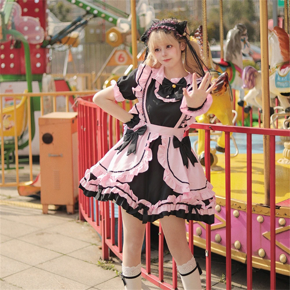 Halloween Cosplay Maid Costume Cute Sweet Cat Girl Lolita Ruffles Dress Anime Gothic Kawaii Carnival Party Role-playing Clothes