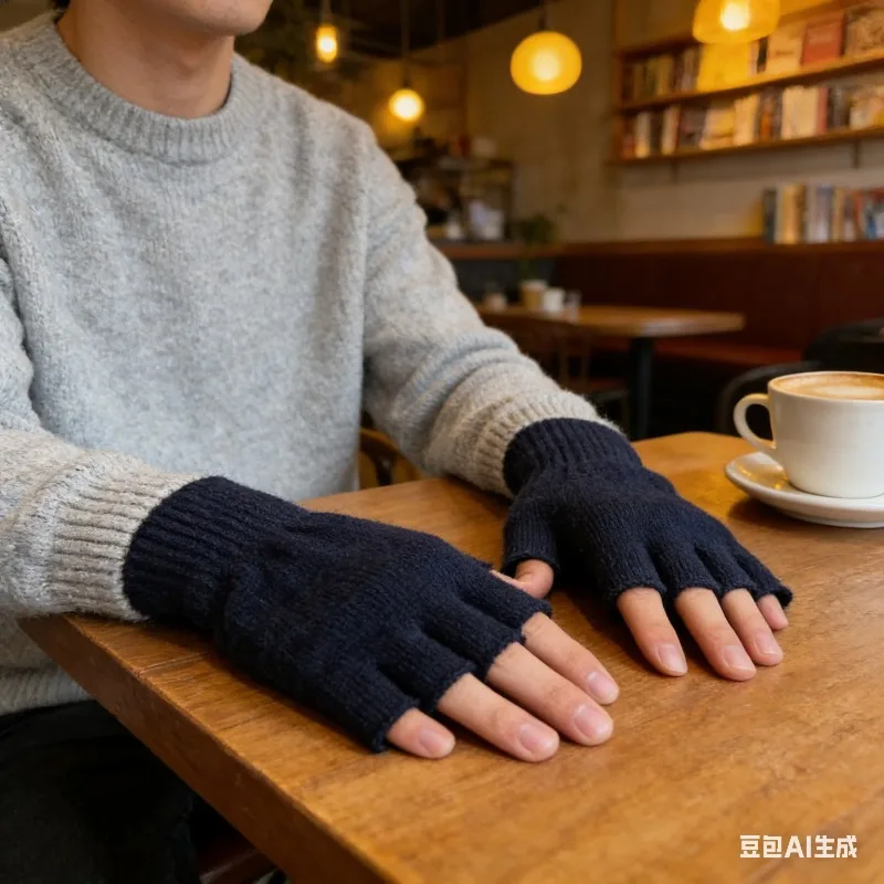 1Pair Unisex Black Half Finger Fingerless Gloves for Women and Men Knit Wrist Cotton Winter Warm Work Mittens
