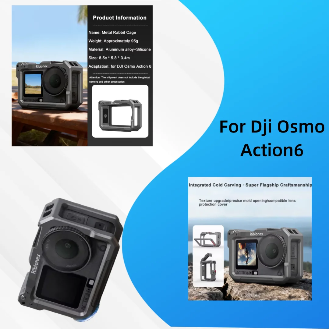 

Lightweight Rabbit Cage Aluminum Protective Case for Dji Osmo action6, Multifunctional Metal Frame, Expansion Adapter Mount